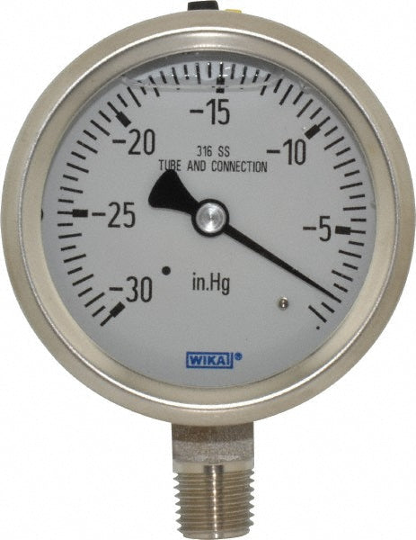 Wika 9833646 Pressure Gauge 2-1/2" Dial, 0 to 30 psi, 1/4" Thread, NPT, Lower Mount