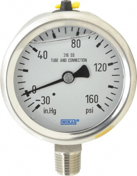 Wika 9833612 Pressure Gauge 2-1/2" Dial, 0 to 160 psi, 1/4" Thread, NPT, Lower Mount