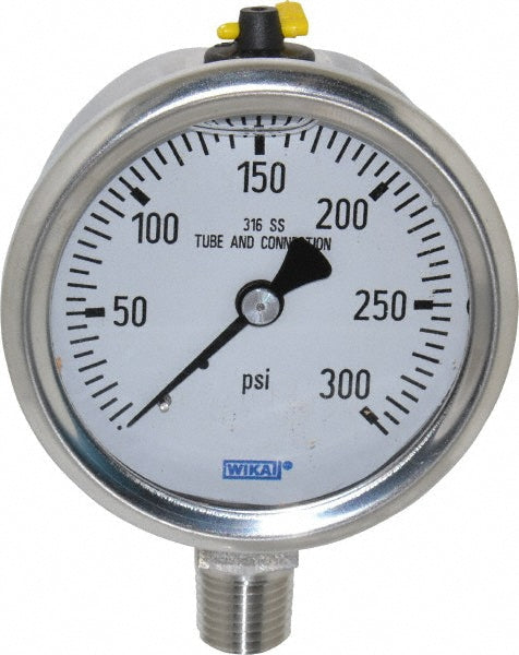 Wika 9833549 Pressure Gauge 2-1/2" Dial, 0 to 300 psi, 1/4" Thread, NPT, Lower Mount