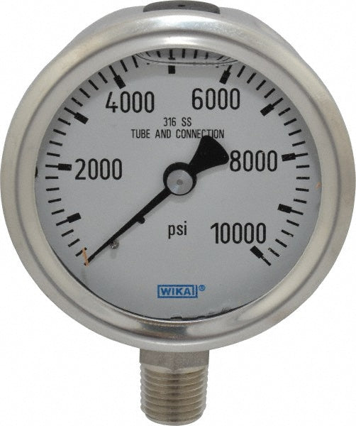 Wika 9833468 Pressure Gauge 2-1/2" Dial, 0 to 10,000 psi, 1/4" Thread, NPT, Lower Mount