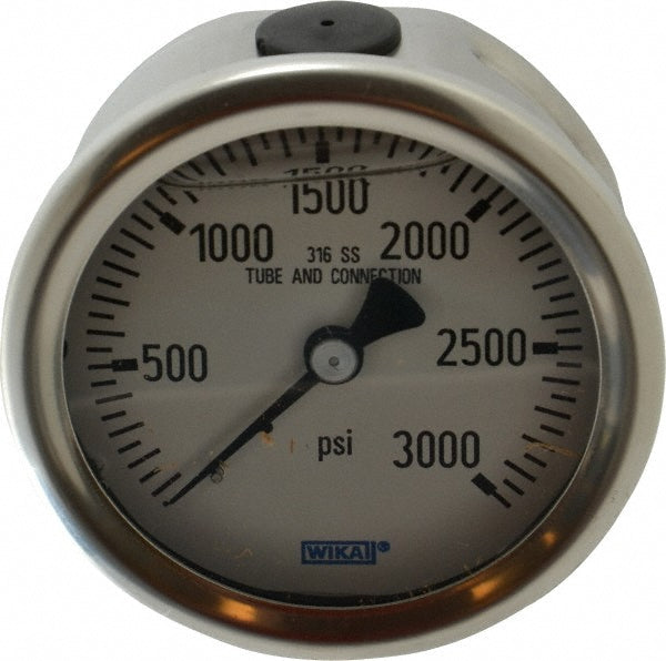 Wika 9833158 Pressure Gauge 2-1/2" Dial, 0 to 3,000 psi, 1/4" Thread, NPT, Center Back Mount
