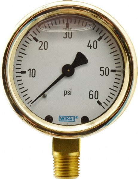 Wika 9310690 Pressure Gauge 2-1/2" Dial, 0 to 60 psi, 1/4" Thread, NPT, Lower Mount