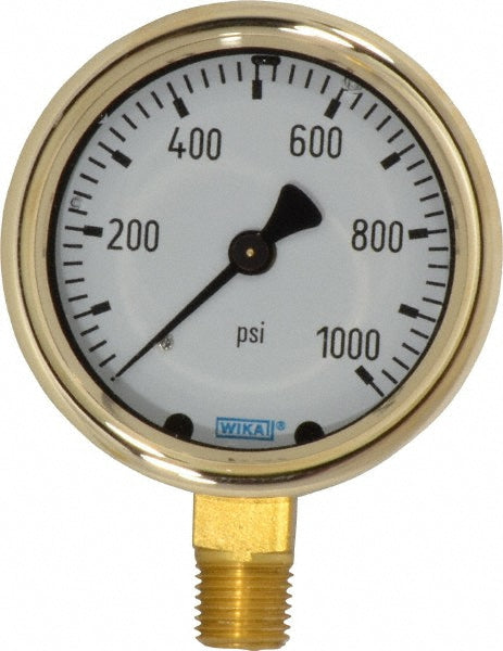 Wika 9310770 Pressure Gauge 2-1/2" Dial, 0 to 1,000 psi, 1/4" Thread, NPT, Lower Mount