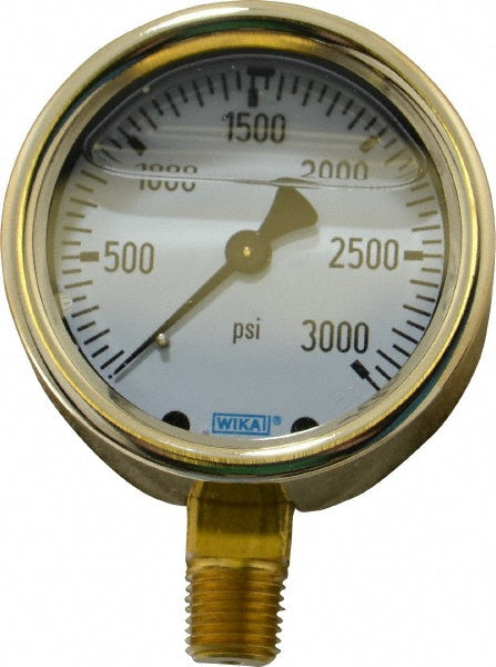 Wika 9310800 Pressure Gauge 2-1/2" Dial, 0 to 3,000 psi, 1/4" Thread, NPT, Lower Mount