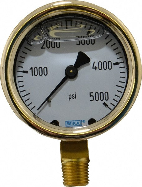 Wika 9310819 Pressure Gauge 2-1/2" Dial, 0 to 5,000 psi, 1/4" Thread, NPT, Lower Mount