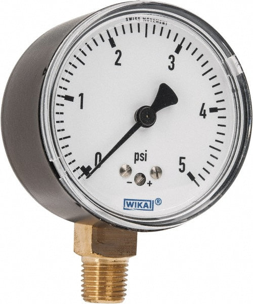 Wika 9851933 Pressure Gauge 2-1/2" Dial, 0 to 5 psi, 1/4" Thread, NPT, Lower Mount