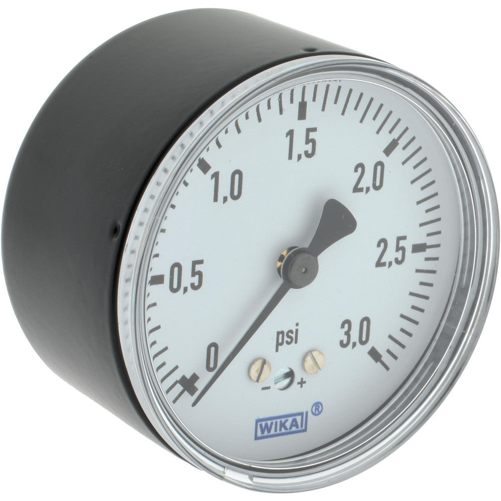 Wika 9851836 Pressure Gauge 2-1/2" Dial, 0 to 3 psi, 1/4" Thread, NPT, Center Back Mount