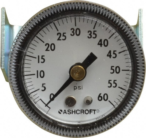 Ashcroft 662876000142 Pressure Gauge 1-1/2" Dial, 0 to 60 psi, 1/8" Thread, NPT, Center Back Mount