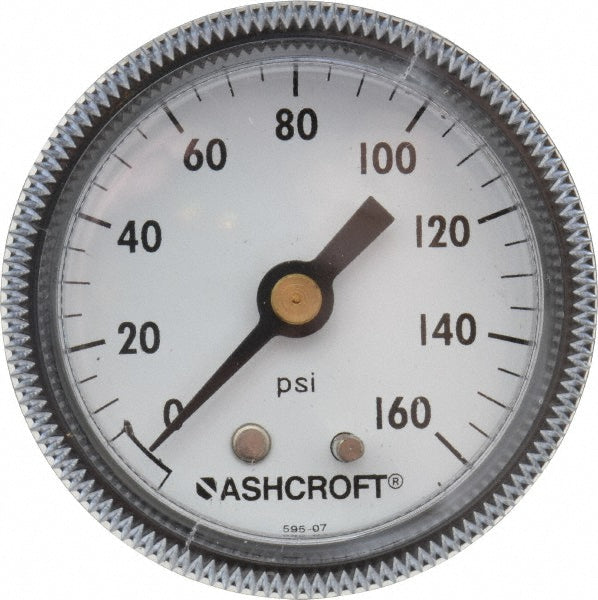 Ashcroft 662876000555 Pressure Gauge 2" Dial, 0 to 160 psi, 1/4" Thread, NPT, Center Back Mount