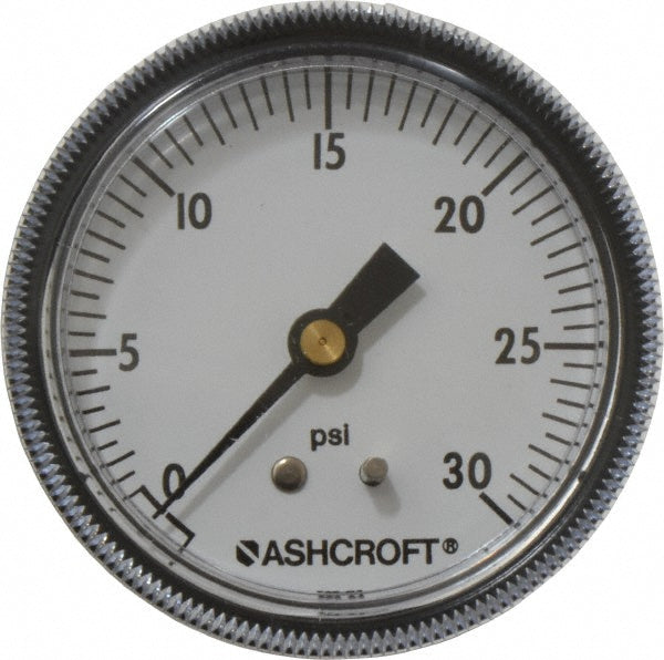 Ashcroft 662876001439 Pressure Gauge 2-1/2" Dial, 0 to 30 psi, 1/4" Thread, NPT, Center Back Mount