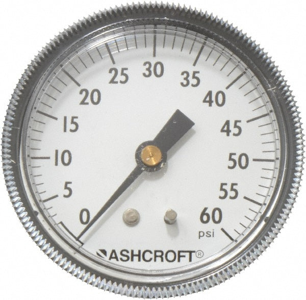 Ashcroft 662876001446 Pressure Gauge 2-1/2" Dial, 0 to 60 psi, 1/4" Thread, NPT, Center Back Mount