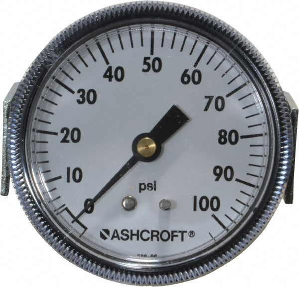 Ashcroft 662876001453 Pressure Gauge 2-1/2" Dial, 0 to 100 psi, 1/4" Thread, NPT, Center Back Mount
