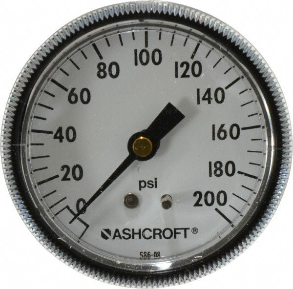 Ashcroft 662876001477 Pressure Gauge 2-1/2" Dial, 0 to 200 psi, 1/4" Thread, NPT, Center Back Mount