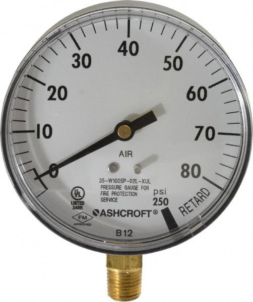 Ashcroft 662876002658 Pressure Gauge 3-1/2" Dial, 0 to 100 psi, 1/4" Thread, NPT, Lower Mount