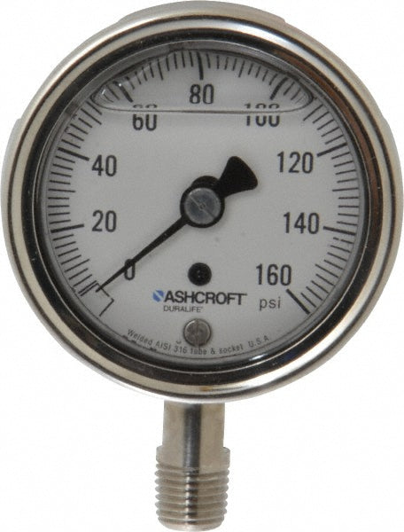 Ashcroft 94477 Pressure Gauge 2-1/2" Dial, 0 to 160 psi, 1/4" Thread, NPT, Lower Mount