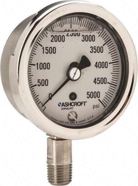 Ashcroft 94216 Pressure Gauge 2-1/2" Dial, 0 to 5,000 psi, 1/4" Thread, NPT, Lower Mount