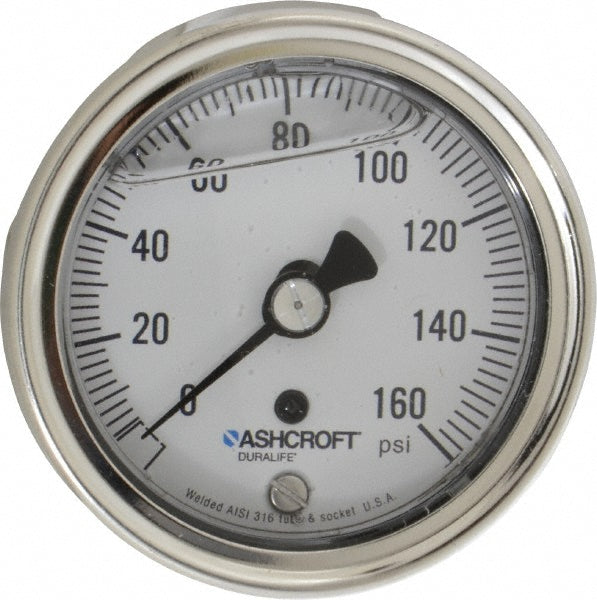 Ashcroft 94906 Pressure Gauge 2-1/2" Dial, 0 to 160 psi, 1/4" Thread, NPT, Lower Back Mount