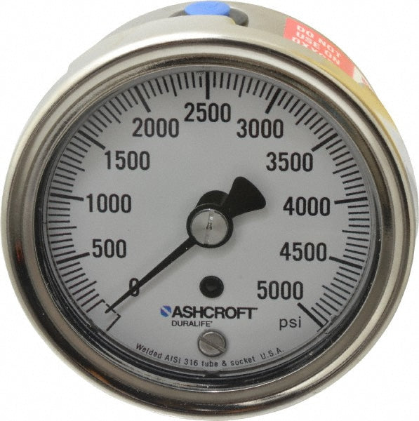 Ashcroft 83250 Pressure Gauge 2-1/2" Dial, 0 to 5,000 psi, 1/4" Thread, NPT, Center Back Mount