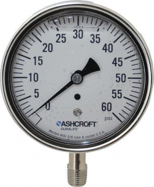 Ashcroft 94485 Pressure Gauge 3-1/2" Dial, 0 to 60 psi, 1/4" Thread, NPT, Lower Mount