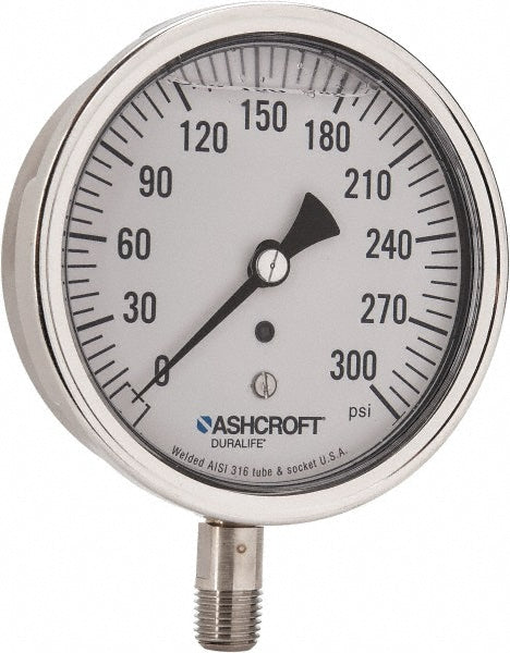 Ashcroft 94489 Pressure Gauge 3-1/2" Dial, 0 to 300 psi, 1/4" Thread, NPT, Lower Mount