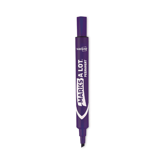 Marks-A-Lot AVE08884 Markers & Paintsticks Marker Type Permanent Marker  Tip Shape Chisel  Color Family Purple  Ink Type AP Non-Toxic  For Use On cardboard, metal, and plastic.  Number Of Pieces 12