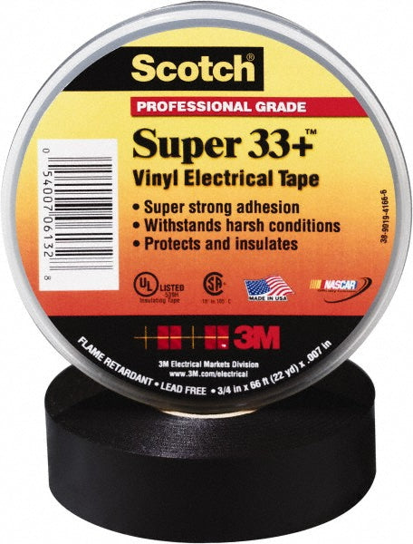 3M 7010350130 Electrical Tape 3/4" Wide, 44' Long, 7 mil Thick, Black