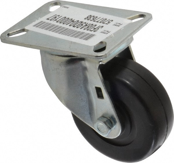 E.R. Wagner 3F08A9D04000197 Swivel Top Plate Caster Soft Rubber, 3-1/2" Wheel Dia, 1-1/4" Wheel Width, 155 lb Capacity, 4-5/8" OAH