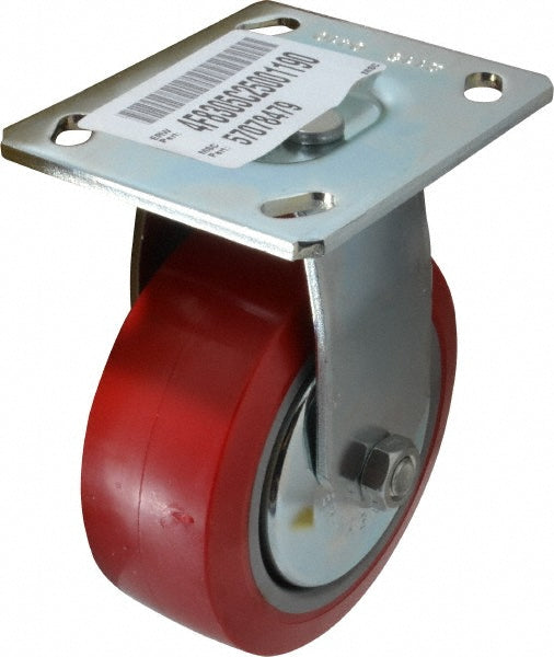 E.R. Wagner 4F8305C25001190 Rigid Top Plate Caster Polyurethane, 5" Wheel Dia, 2" Wheel Width, 650 lb Capacity, 6-1/2" OAH