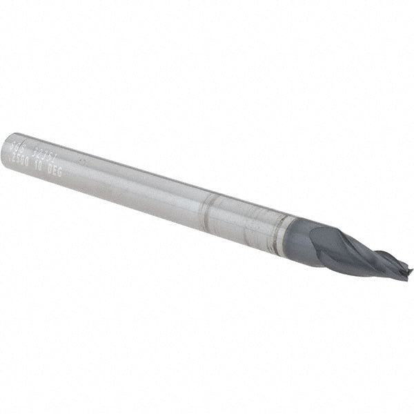 Kyocera SGS Precision Tools 32351 Tapered End Mill 10 deg Angle per Side, 3/32" Small Dia, 1/2" LOC, 3 Flute, Solid Carbide, Square End