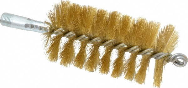 Schaefer Brush 43648 Double Stem/Single Spiral Tube Brush 2-1/4" Dia, 8" OAL, Brass Bristles