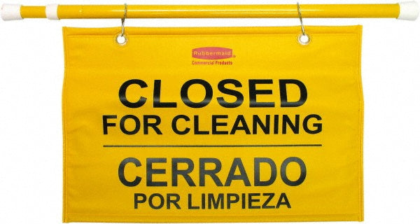 Rubbermaid FG9S1600YEL Heavy Duty Extend-to-Fit, Multilingual "Closed For Cleaning" Hanging Doorway Safety Sign, Yellow