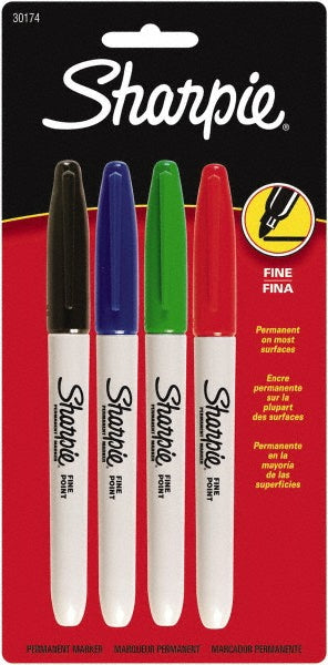 Sharpie 30174PP Permanent Marker Black, Blue, Green & Red, AP Non-Toxic, Fine Point