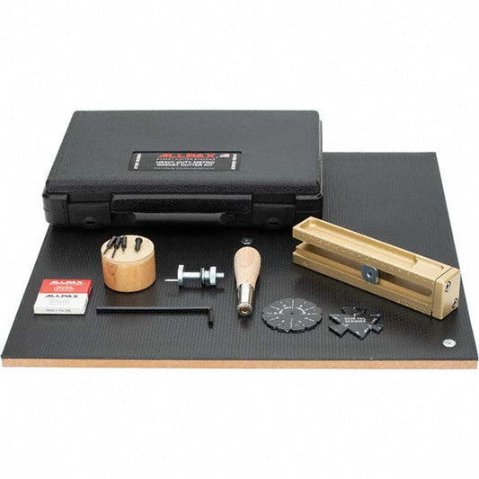 Guardair AX6110 Gasket Cutter Sets Gasket Cutter Type Extension Gasket Cutter Kit Contents Pivot Post 1-3/16 Short Center Pin Cutting Knob 1-11/16 Long Center Pin 1-7/16 Medium Center Pin Rugged Storage Case (2) Knurled Nut For Pivot Post 18" x 18" Cutting Boa