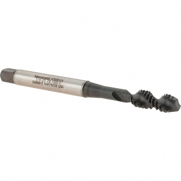 Kennametal 5689872 Spiral Flute Tap 1/4-20, UNC, 2 Flute, Modified Bottoming Chamfer, 2B Class of Fit, Cobalt, Multi-layer Finish