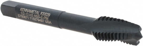 Kennametal 5705871 Spiral Flute Tap 1/2-13, UNC, 3 Flute, Plug Chamfer, 3B Class of Fit, Powdered Metal, Multi-layer Finish