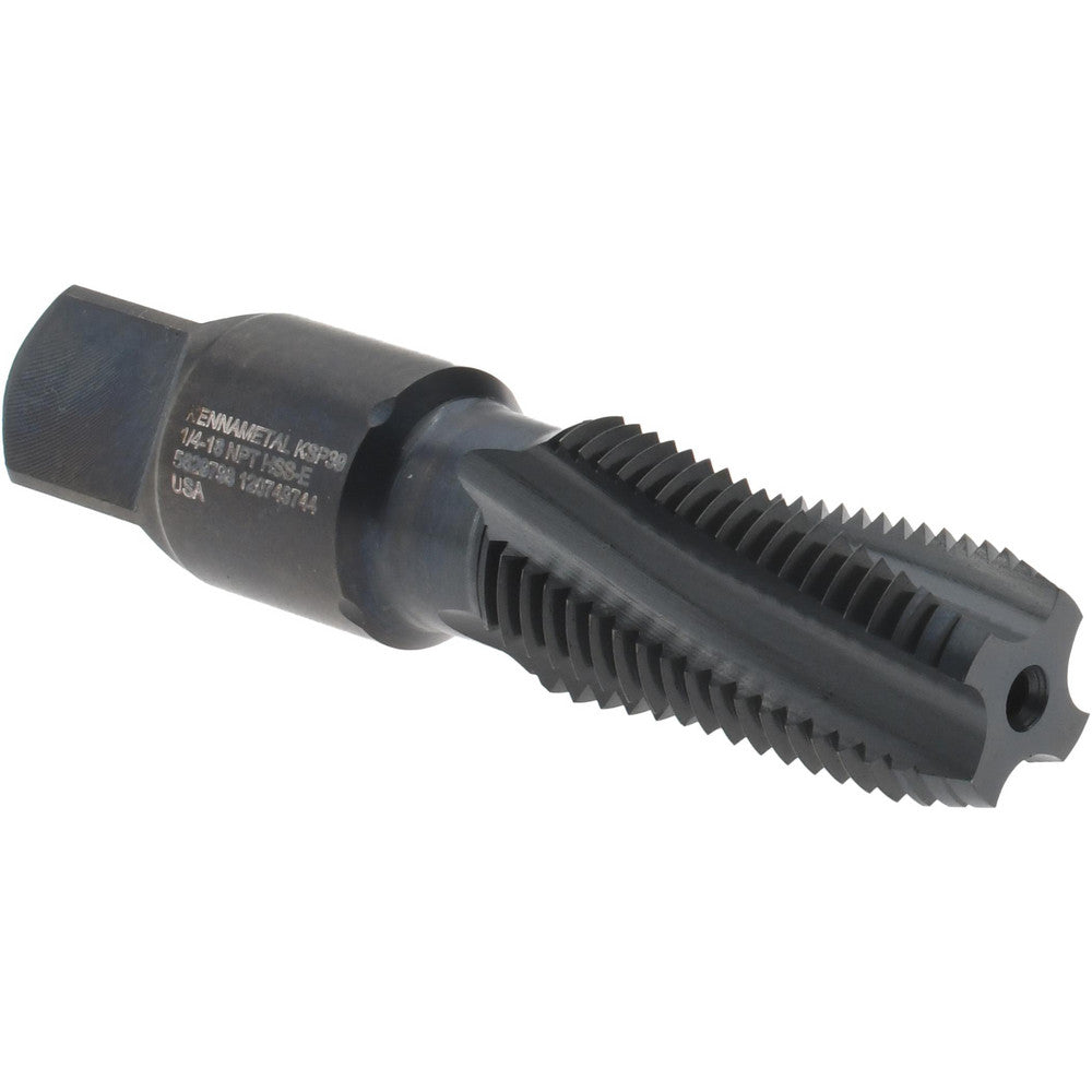 Kennametal 5629798 1/4-18 NPT, 15&deg Helix, 4 Flutes, 2-1/2 - 3-1/2 Chamfer, Oxide Finish, High Speed Steel, Spiral Flute Pipe Tap