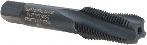 Kennametal 5629793 1/8-27 NPT, 15&deg Helix, 4 Flutes, 2-1/2 - 3-1/2 Chamfer, Oxide Finish, High Speed Steel, Spiral Flute Pipe Tap