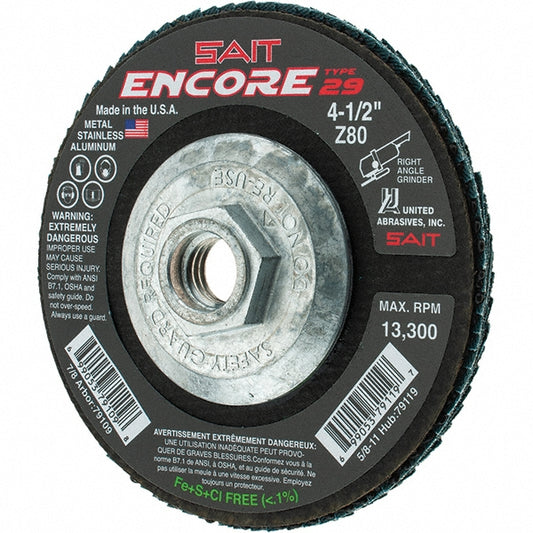 Sait 79119 Flap Disc  4-1/2" Dia, 80 Grit, Zirconia Alumina, Type 29