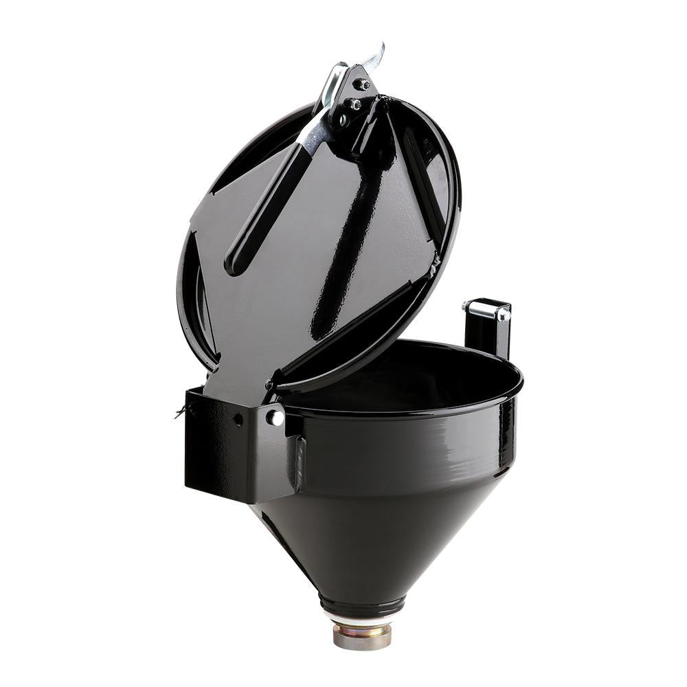 New Pig DRM1125-BK-NPT Drum Funnels & Funnel Covers Product Type Drum Funnel  Funnel Capacity 1.9  Compatible Drum Capacity 20 gal30 gal55 gal  Overall Diameter 15  Overall Height 13in  Material Buna-N PTFE Powder Coated Steel