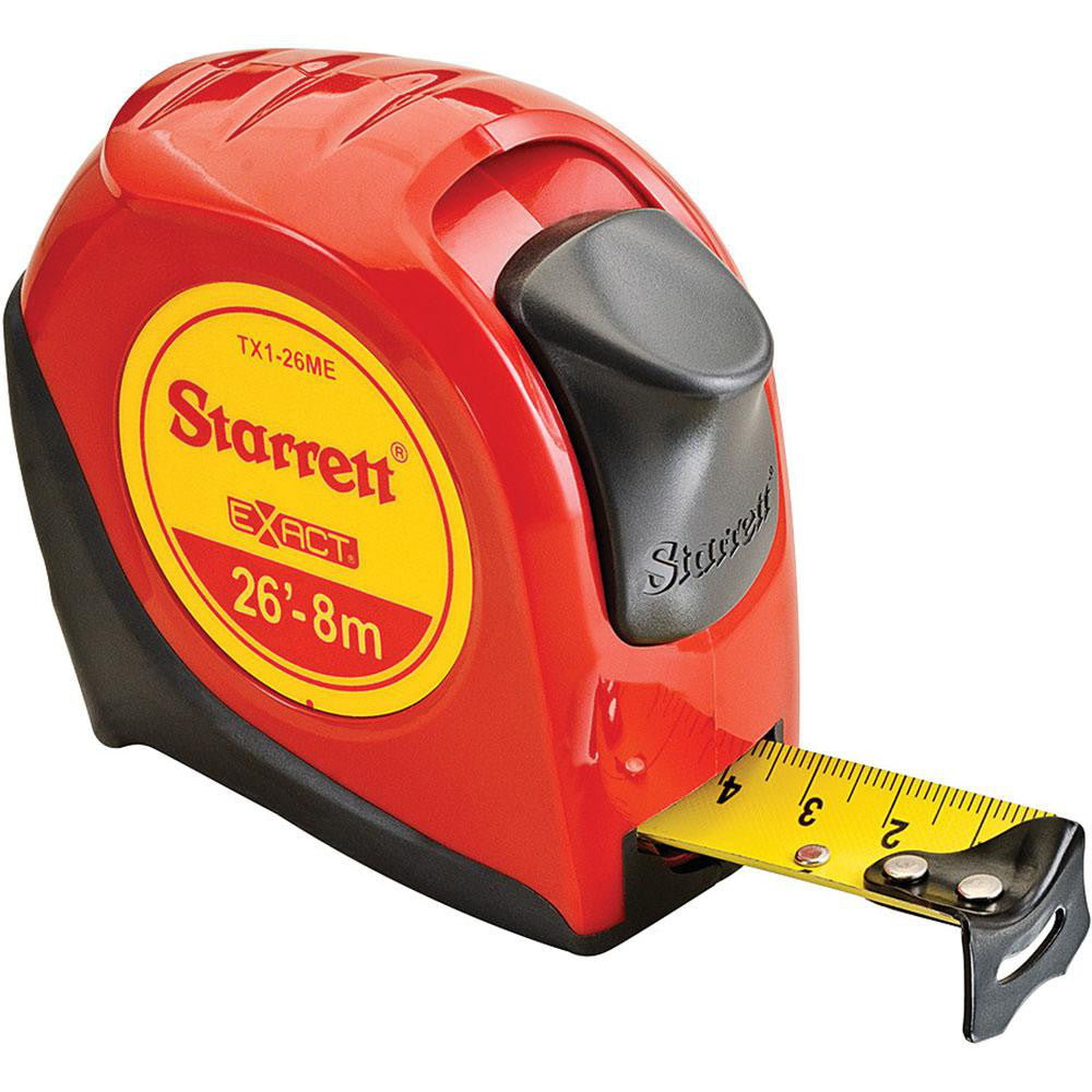 Starrett 30655 Tape Measure 26' Long, 1" Width, Yellow Blade