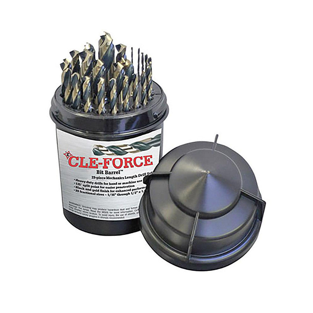 Cle-Force C69384 Drill Bit Set Maintenance Length Drill Bits, 29 Pc, 0.0625" to 0.5" Drill Bit Size, 135 &deg, High Speed Steel