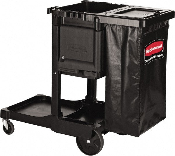 Rubbermaid 1861430 Executive Series Janitorial & Housekeeping Cleaning Cart, Wheeled with Zippered Black Vinyl Bag, , 38.4" H x 21.8" W x 46" L, Black