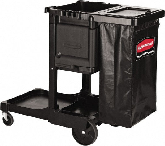 Rubbermaid 1861430 Executive Series Janitorial & Housekeeping Cleaning Cart, Wheeled with Zippered Black Vinyl Bag, , 38.4" H x 21.8" W x 46" L, Black