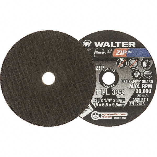 WALTER Surface Technologies 11L333 Cut-Off Wheel Type 1, 3" Dia, 1/4" Thick, 3/8" Hole, Aluminum Oxide