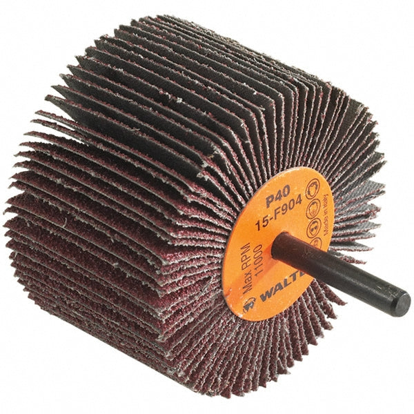 WALTER Surface Technologies 15F904 Mounted Flap Wheel 3" Dia, 2" Face Width, 40 Grit, Aluminum Oxide
