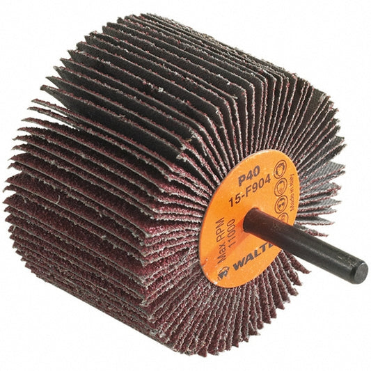 WALTER Surface Technologies 15F904 Mounted Flap Wheel 3" Dia, 2" Face Width, 40 Grit, Aluminum Oxide