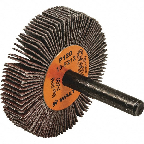 WALTER Surface Technologies 15F212 Mounted Flap Wheel 2" Dia, 3/8" Face Width, 120 Grit, Aluminum Oxide