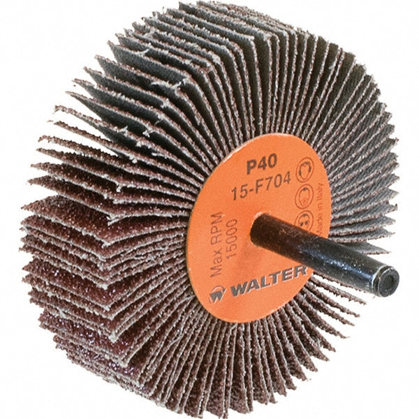 WALTER Surface Technologies 15F704 Mounted Flap Wheel 3" Dia, 1" Face Width, 40 Grit, Aluminum Oxide