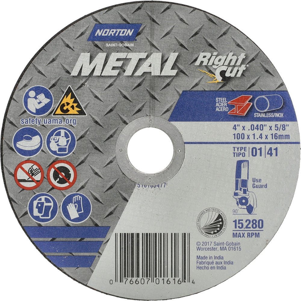Norton 07660701616 Cutoff Wheel 4" Dia, 0.04" Thick, 5/8" Hole, Aluminum Oxide