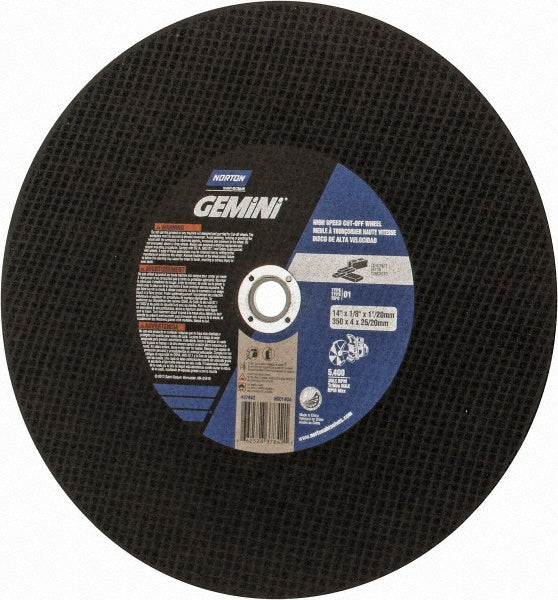 Norton 66252837842 Cut-Off Wheel 14" Dia, 1/8" Thick, 1" Hole, Aluminum Oxide